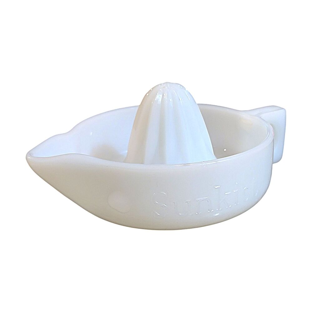 Vintage Depression Era White Milk Glass SUNKIST Citrus Juicer Reamer Made in USA